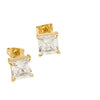 Titanium Steel 14K Gold Four Claw Inlaid Stone Square Diamond Small Ear Studs