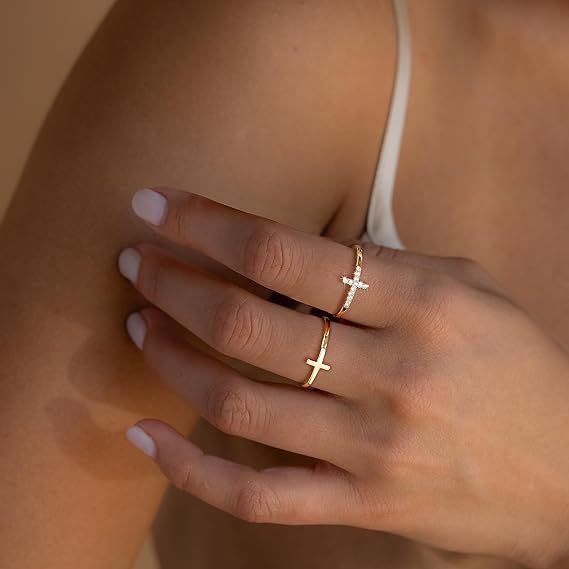 Fashion 14K Gold Cross Women's Diamond Two-piece Women's Ring